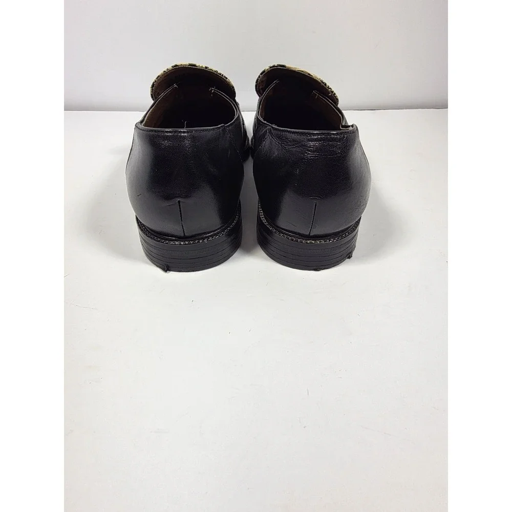 Stacy Adams Black & Genuine Snake Loafers Size 10M Gold Medallion Dress Shoes